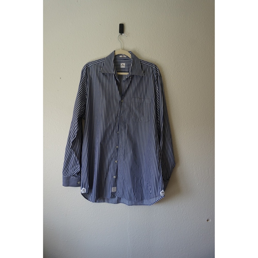Peter Millar long sleeve Button Down Striped Classic Preppy Hamptons Navy Blue L